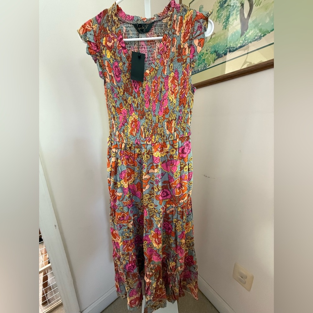 Sets T Floral Smocked Maxi Sleeveless Dress. Size Small. NWT